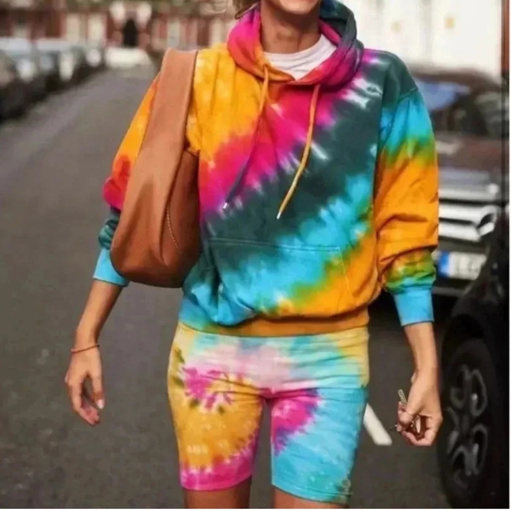 LA DETRESSE Tropicali Tie-Dye Bike Shorts Pink Blue Yellow Size S NWT